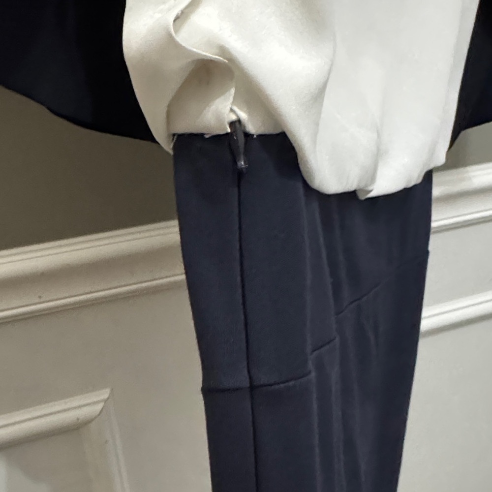 LOFT Ann Taylor Dark Blue and Cream Long Sleeve mini Dress 0P - Picture 6 of 7